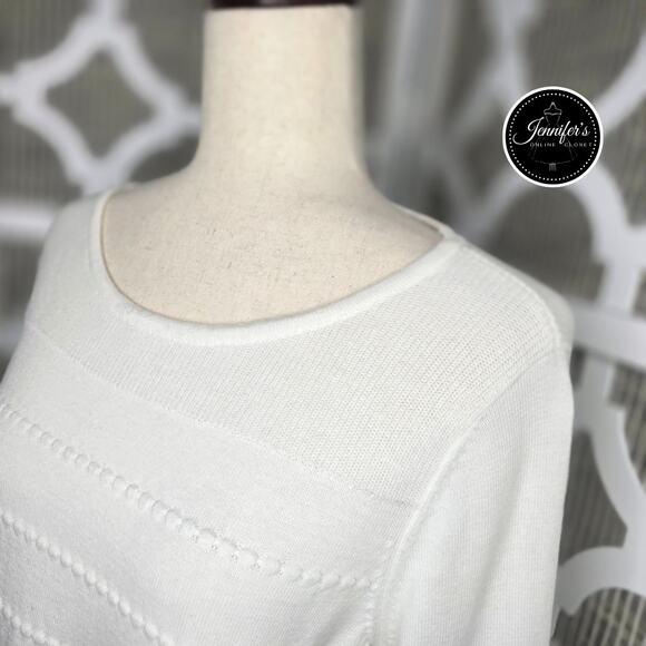Croft and Barrow White Scoop Neck 3/4 Sleeve Sweater Size Large - Picture 2 of 10